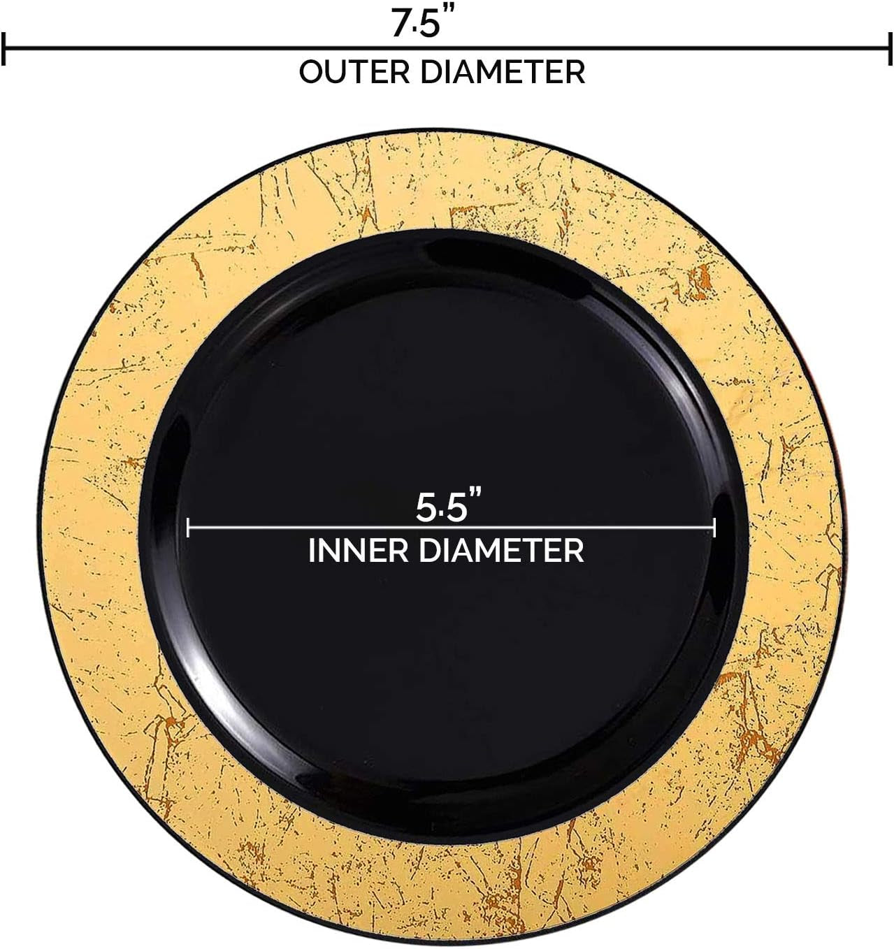 10.25" Dinner Plates (Black with Gold, 120 Plates (7.5"))