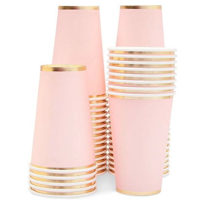 50 Pack Light Pink Paper Cups, Disposable Party Supplies (12 Oz)