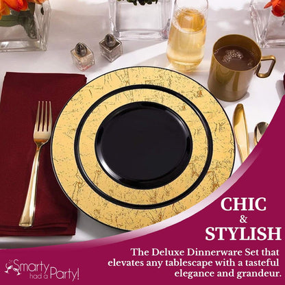 10.25" Dinner Plates (Black with Gold, 120 Plates (7.5"))