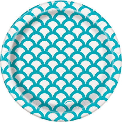 7" Scalloped Paper Dessert Plates, Teal, 8Ct