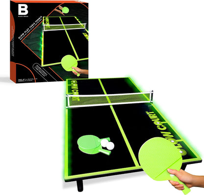 THE  Glow-In-The-Dark 40” Table Tennis Set, Includes Tabletop, 2 Balls, 2 Paddles