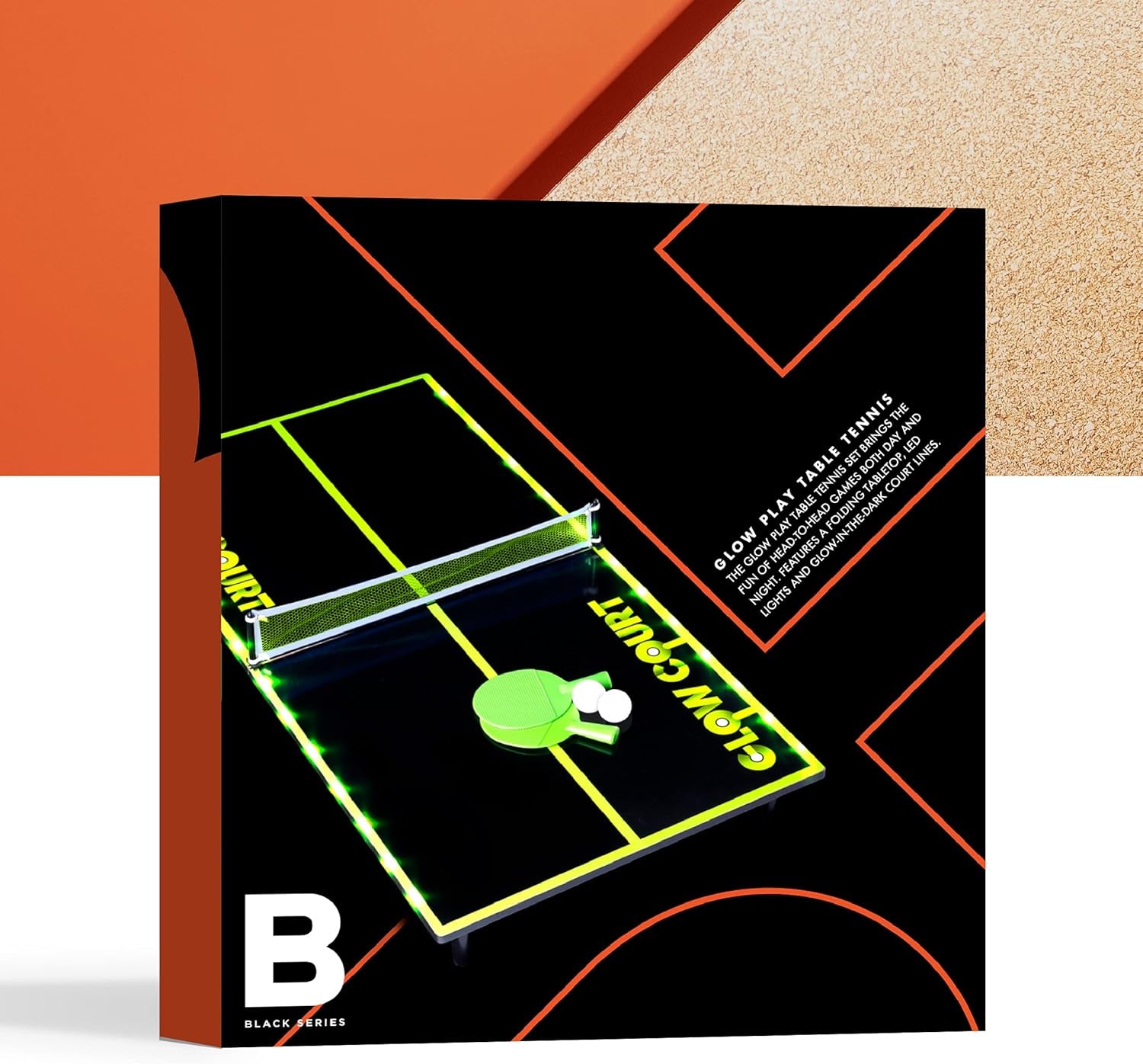 THE  Glow-In-The-Dark 40” Table Tennis Set, Includes Tabletop, 2 Balls, 2 Paddles